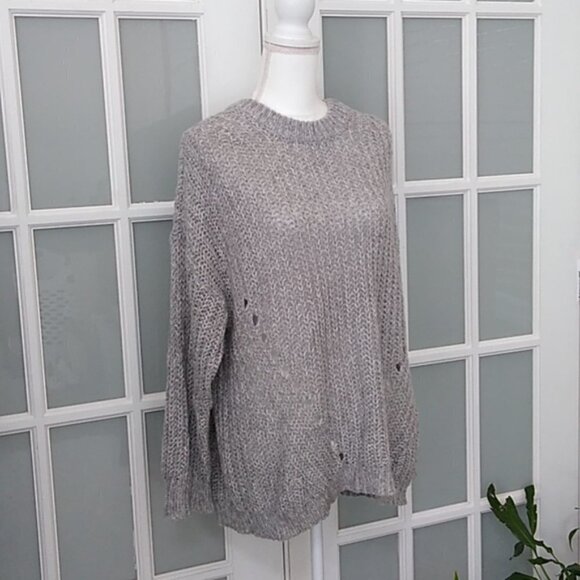 EUC American Eagle Gray Open Weave Oversized Sweater - Picture 2 of 14